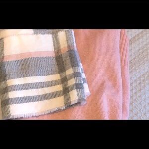 Pink sweater dress with scarf